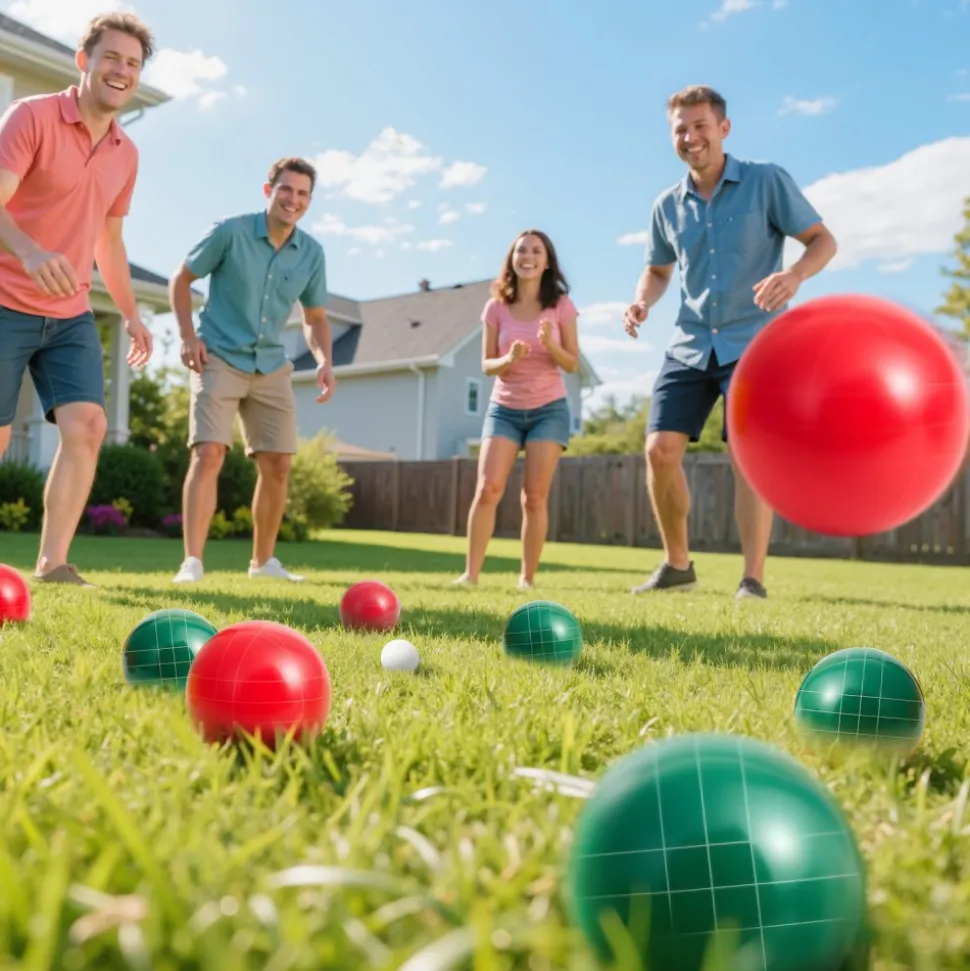 VEVOR Bocce Ball Set, 107 mm, with 8 Resin Balls, Pallino, Carrying Bag and Measuring Rope, Red and Green 2 Colors, for 2 to 8 Players, Bocce Ball Game Set for Beach, Lawn, Family Backyard, Outdoor