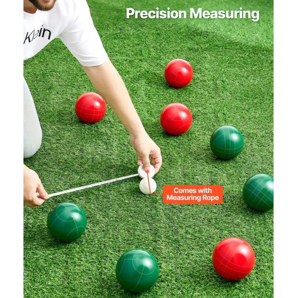 VEVOR Bocce Ball Set, 107 mm, with 8 Resin Balls, Pallino, Carrying Bag and Measuring Rope, Red and Green 2 Colors, for 2 to 8 Players, Bocce Ball Game Set for Beach, Lawn, Family Backyard, Outdoor