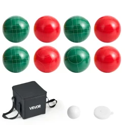 VEVOR Bocce Ball Set, 107 mm, with 8 Resin Balls, Pallino, Carrying Bag and Measuring Rope, Red and Green 2 Colors, for 2 to 8 Players, Bocce Ball Game Set for Beach, Lawn, Family Backyard, Outdoor