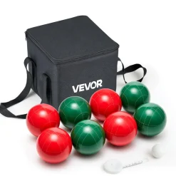 VEVOR Bocce Ball Set, 107 mm, with 8 Resin Balls, Pallino, Carrying Bag and Measuring Rope, Red and Green 2 Colors, for 2 to 8 Players, Bocce Ball Game Set for Beach, Lawn, Family Backyard, Outdoor