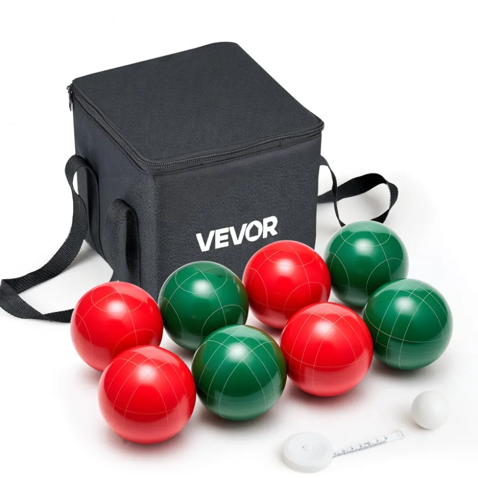 VEVOR Bocce Ball Set, 107 mm, with 8 Resin Balls, Pallino, Carrying Bag and Measuring Rope, Red and Green 2 Colors, for 2 to 8 Players, Bocce Ball Game Set for Beach, Lawn, Family Backyard, Outdoor