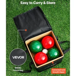 VEVOR Bocce Ball Set, 107 mm, with 8 Resin Balls, Pallino, Carrying Bag and Measuring Rope, Red and Green 2 Colors, for 2 to 8 Players, Bocce Ball Game Set for Beach, Lawn, Family Backyard, Outdoor