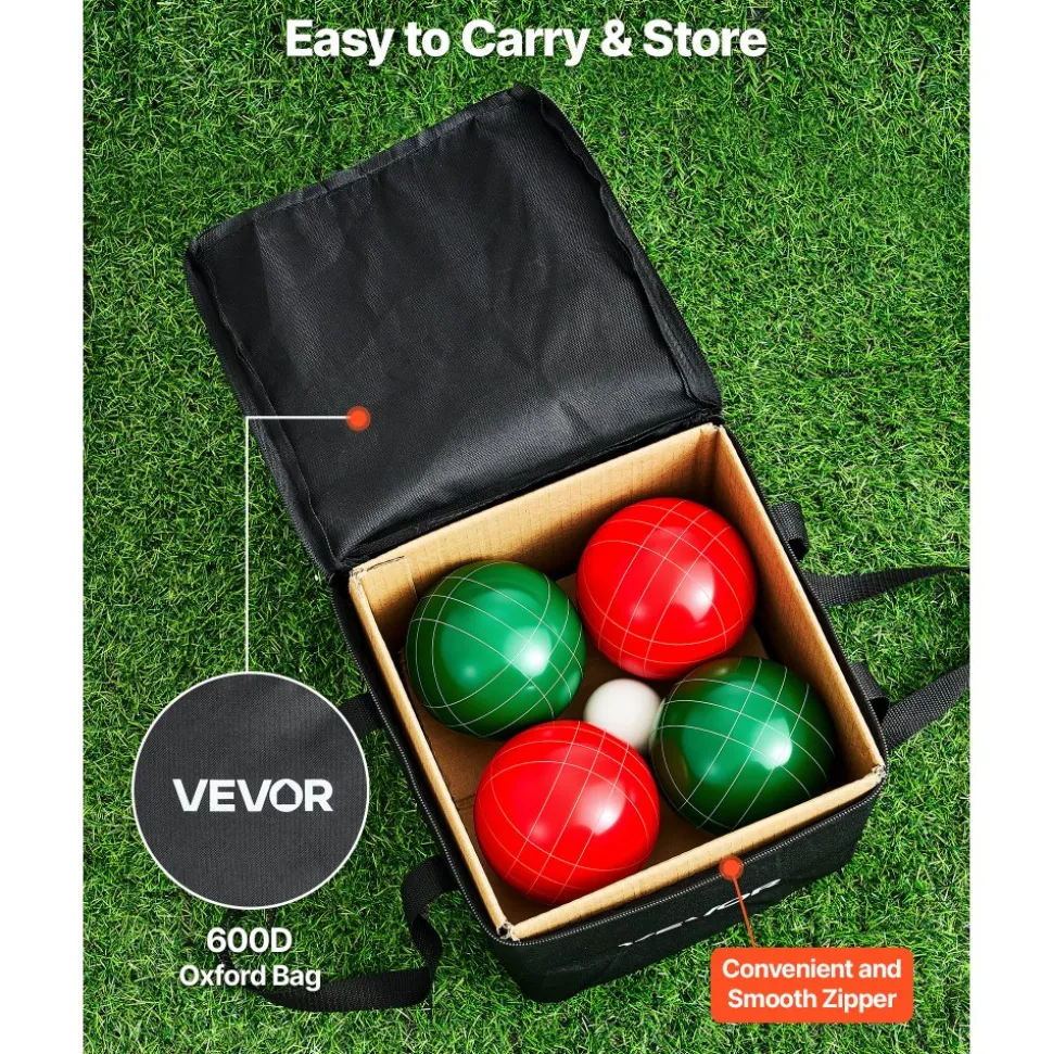VEVOR Bocce Ball Set, 107 mm, with 8 Resin Balls, Pallino, Carrying Bag and Measuring Rope, Red and Green 2 Colors, for 2 to 8 Players, Bocce Ball Game Set for Beach, Lawn, Family Backyard, Outdoor