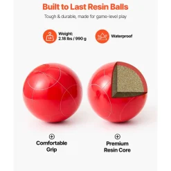VEVOR Bocce Ball Set, 107 mm, with 8 Resin Balls, Pallino, Carrying Bag and Measuring Rope, Red and Green 2 Colors, for 2 to 8 Players, Bocce Ball Game Set for Beach, Lawn, Family Backyard, Outdoor