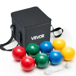 VEVOR Bocce Ball Set, 107 mm, with 8 Resin Balls, Pallino, Carrying Bag and Measuring Rope, Red/Green/Blue/Yellow 4 Colors, for 2 to 8 Players, Bocce Ball Game Set for Beach, Lawn, Family Backyard