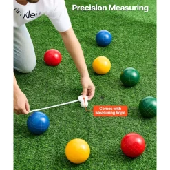 VEVOR Bocce Ball Set, 107 mm, with 8 Resin Balls, Pallino, Carrying Bag and Measuring Rope, Red/Green/Blue/Yellow 4 Colors, for 2 to 8 Players, Bocce Ball Game Set for Beach, Lawn, Family Backyard