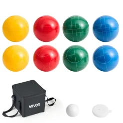 VEVOR Bocce Ball Set, 107 mm, with 8 Resin Balls, Pallino, Carrying Bag and Measuring Rope, Red/Green/Blue/Yellow 4 Colors, for 2 to 8 Players, Bocce Ball Game Set for Beach, Lawn, Family Backyard