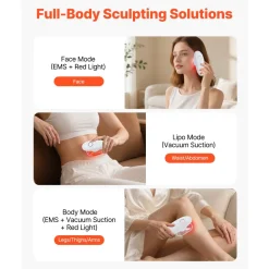 VEVOR Body Sculpting Machine, 3-in-1 Electric Cellulite Massager with 3 Adjustable Functional Modes, Skin Tightening Cupping Therapy Tool with 60 Min Wireless Use, for Back, Belly, Waist, Arms, Legs