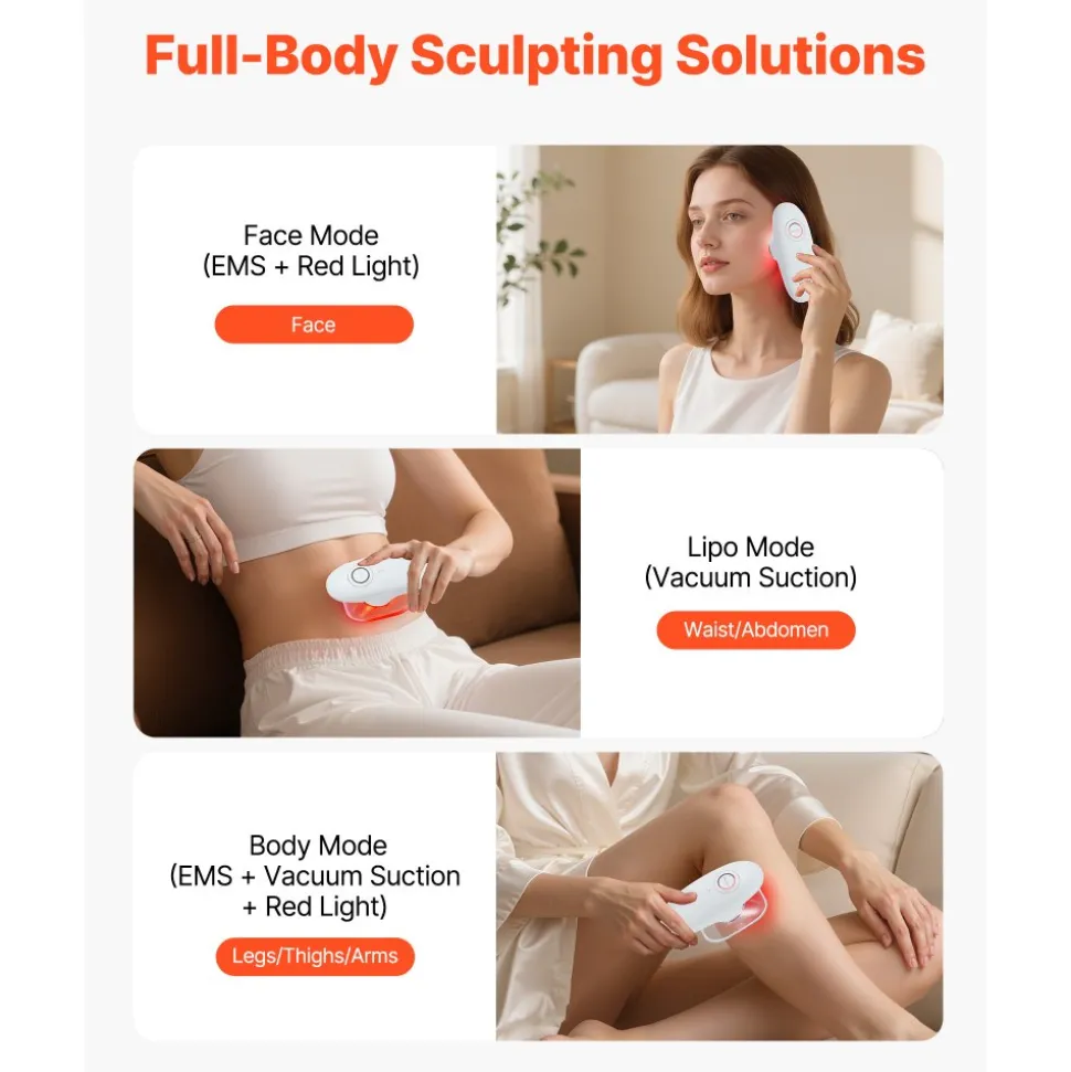 VEVOR Body Sculpting Machine, 3-in-1 Electric Cellulite Massager with 3 Adjustable Functional Modes, Skin Tightening Cupping Therapy Tool with 60 Min Wireless Use, for Back, Belly, Waist, Arms, Legs