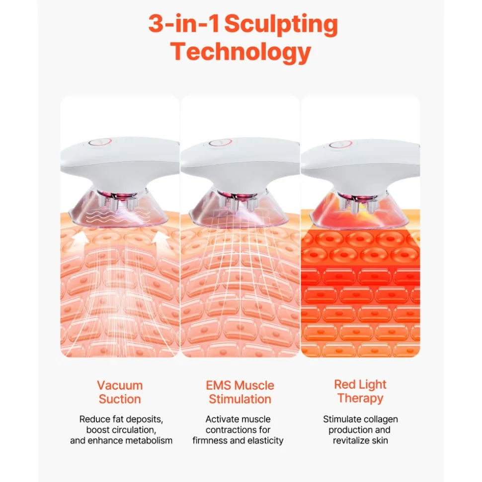 VEVOR Body Sculpting Machine, 3-in-1 Electric Cellulite Massager with 3 Adjustable Functional Modes, Skin Tightening Cupping Therapy Tool with 60 Min Wireless Use, for Back, Belly, Waist, Arms, Legs