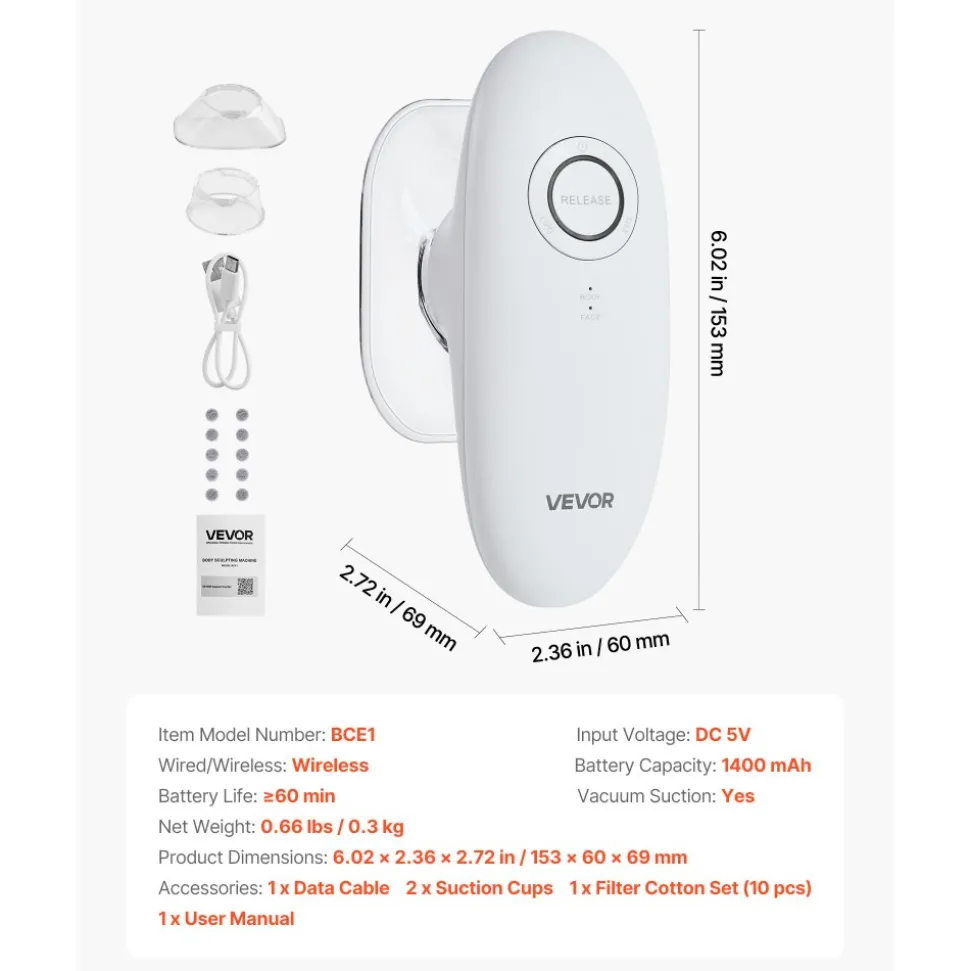 VEVOR Body Sculpting Machine, 3-in-1 Electric Cellulite Massager with 3 Adjustable Functional Modes, Skin Tightening Cupping Therapy Tool with 60 Min Wireless Use, for Back, Belly, Waist, Arms, Legs