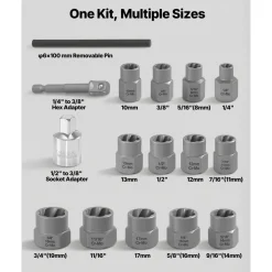 VEVOR Bolt Extractor Kit, 16 Pieces Impact Bolt & Nut Remover Set with Adapters and Pin Punch, Solid Storage Case, Cr-Mo Steel for Removing Damaged, Rusted, Stripped, Rounded Bolts, Nuts and Screws
