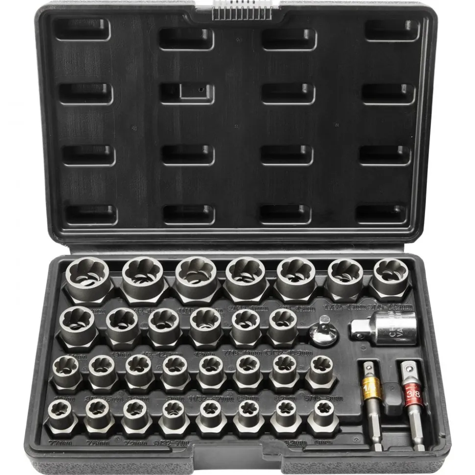 VEVOR Bolt Extractor Set, 29-Piece Bolt and Nut Remover Set, 6mm to 10mm, 13/32" to 3/4", CR-MO Steel Extraction Socket Set with Storage Case, for Removing Damaged Rusted Bolts, Nuts and Screws