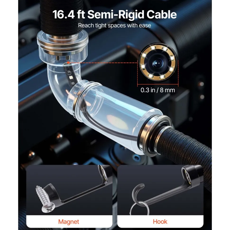 VEVOR Borescope Camera, Triple Lens Endoscope Camera with Light, 4.5" Screen 1080P Inspection Camera with 10 LED Light, IP67 Waterproof Drain Snake Camera for Auto, Plumbing (16.5FT Cable, 32GB Card)