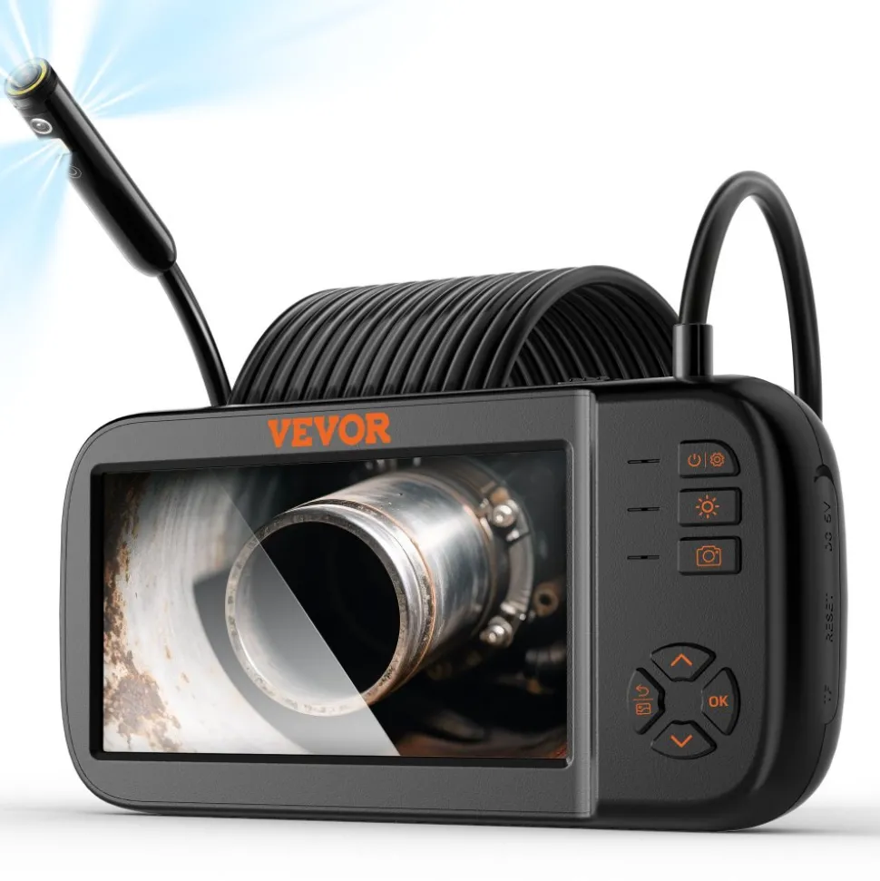 VEVOR Borescope Camera, Triple Lens Endoscope Camera with Light, 4.5" Screen 1080P Inspection Camera with 10 LED Light, IP67 Waterproof Drain Snake Camera for Auto, Plumbing (16.5FT Cable, 32GB Card)