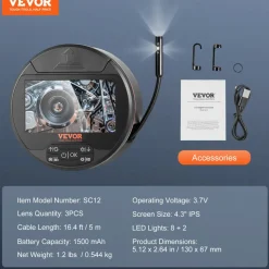 VEVOR Borescope Triple Lens Endoscope Camera with Light, 4.3