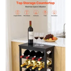 VEVOR 24 Bottle Detachable Wine Rack, 6-Tier Wine Bottle Holder, Freestanding Floor Display Wine Storage Shelves with Table Top, For Kitchen,Cellar,Bar,Dining Room,Living Room, Black