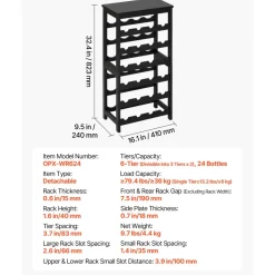 VEVOR 24 Bottle Detachable Wine Rack, 6-Tier Wine Bottle Holder, Freestanding Floor Display Wine Storage Shelves with Table Top, For Kitchen,Cellar,Bar,Dining Room,Living Room, Black