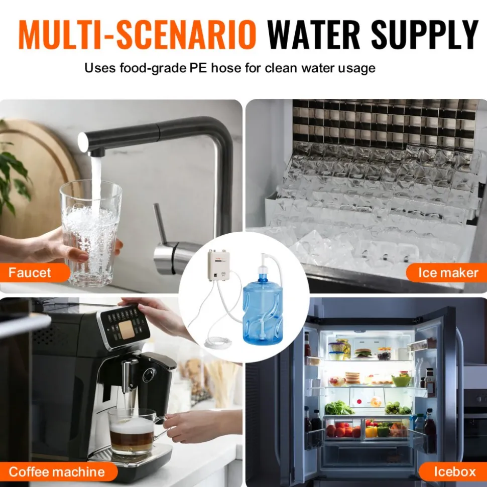 VEVOR Bottled Water Dispenser Pump System, 5 Gallon Dispensing System, Automatic Electric Water Dispenser, Single Inlet Water Jug Pump, Compatible Use with Coffee/Tea Machine, Refrigerator, Ice Maker