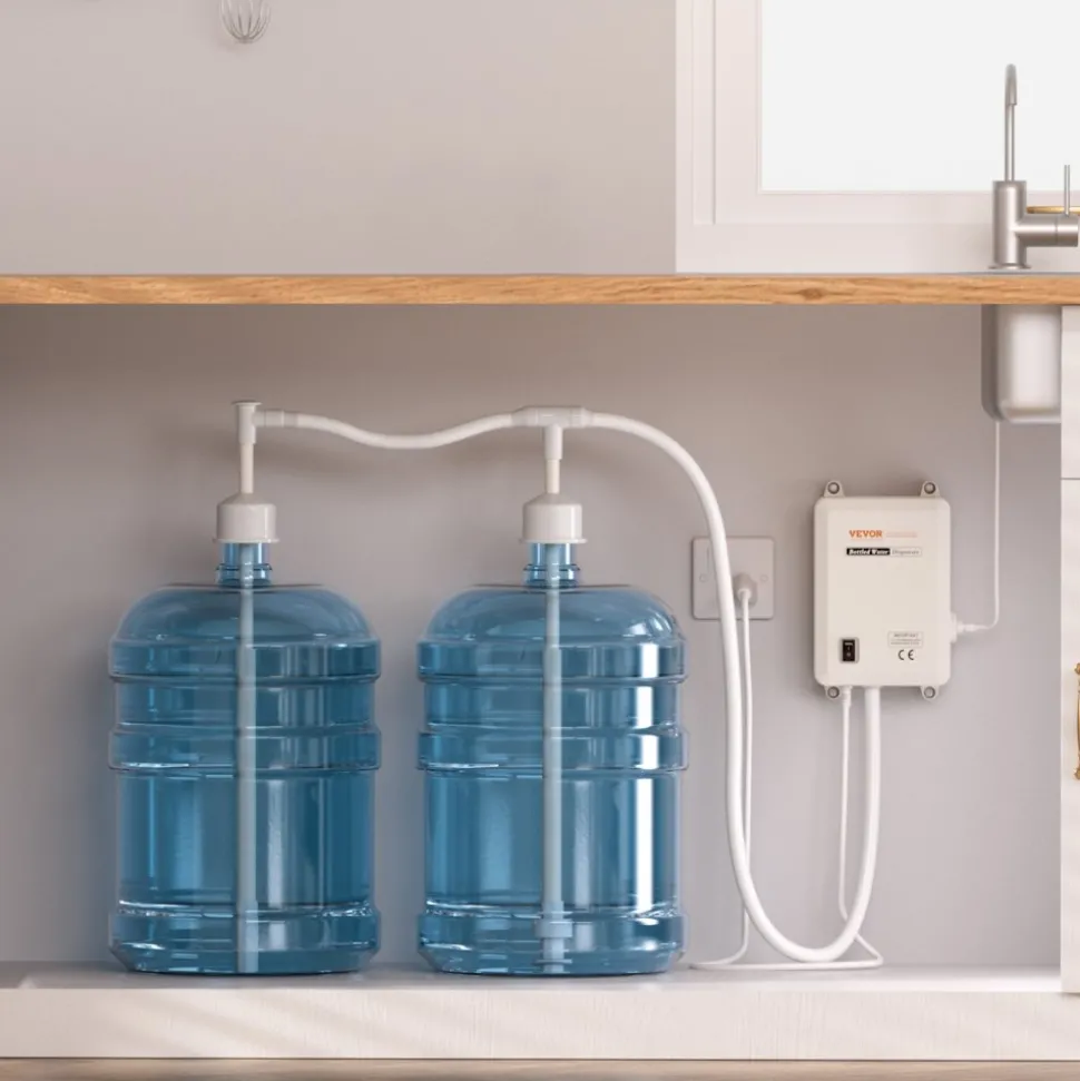 VEVOR Bottled Water Dispenser Pump System, 2x5 Gallon Dispensing System, Automatic Electric Water Dispenser, Double-Pipe Water Jug Pump, Compatible Use with Coffee/Tea Machine, Refrigerator, Ice Maker