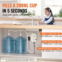 VEVOR Bottled Water Dispenser Pump System, 2x5 Gallon Dispensing System, Automatic Electric Water Dispenser, Double-Pipe Water Jug Pump, Compatible Use with Coffee/Tea Machine, Refrigerator, Ice Maker