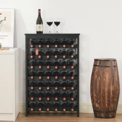 VEVOR 42 Bottle Modular Wine Rack, 7-Tier Solid Bamboo Wood Storage Racks with Table Top, Floor Freestanding Wines Holder Display Shelf, Wobble-Free Shelves for Kitchen, Bar, and Cellar (Black)
