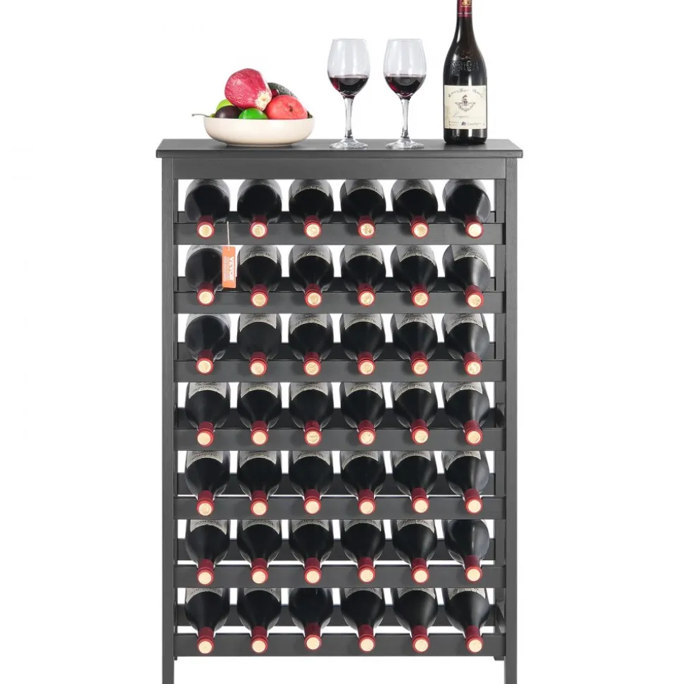 VEVOR 42 Bottle Modular Wine Rack, 7-Tier Solid Bamboo Wood Storage Racks with Table Top, Floor Freestanding Wines Holder Display Shelf, Wobble-Free Shelves for Kitchen, Bar, and Cellar (Black)