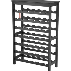 VEVOR 42 Bottle Modular Wine Rack, 7-Tier Solid Bamboo Wood Storage Racks with Table Top, Floor Freestanding Wines Holder Display Shelf, Wobble-Free Shelves for Kitchen, Bar, and Cellar (Black)