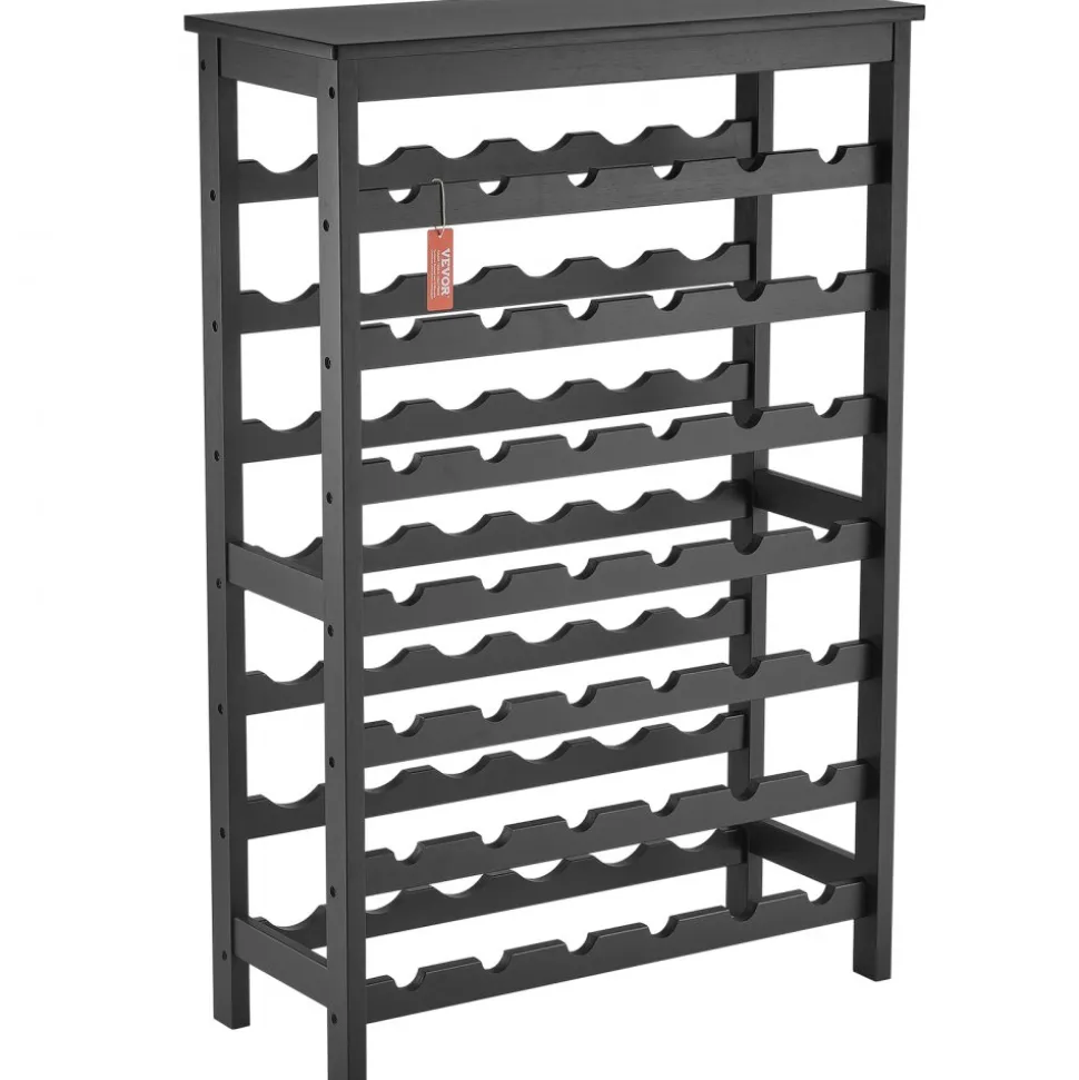 VEVOR 42 Bottle Modular Wine Rack, 7-Tier Solid Bamboo Wood Storage Racks with Table Top, Floor Freestanding Wines Holder Display Shelf, Wobble-Free Shelves for Kitchen, Bar, and Cellar (Black)