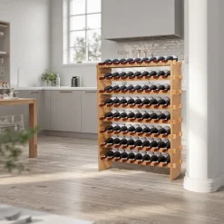 VEVOR 72 Bottle Stackable Modular Wine Rack, 8-Tier, Floor Freestanding Wine Storage Rack, Sturdy Wines Holder Display Shelf, Wobble-Free Shelves, Easy Assembly, for Kitchen, Cellar, and Bar, Natural