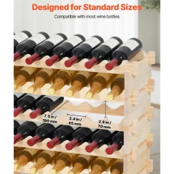VEVOR 96 Bottle Stackable Modular Wine Rack, 8-Tier Wine Bottle Holder,Solid Wood Floor Freestanding Wine Storage Rack For Pinot Noir bottles,For Kitchen, Cellar, and Bar, Natural