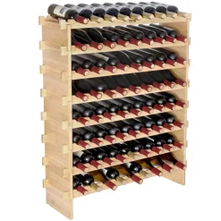 VEVOR 48 Bottle Stackable Modular Wine Rack, 6-Tier Solid Bamboo Wood Storage Racks, Floor Freestanding Wines Holder Display Shelf, Wobble-Free Shelves for Kitchen, Bar, and Cellar (Natural Color)