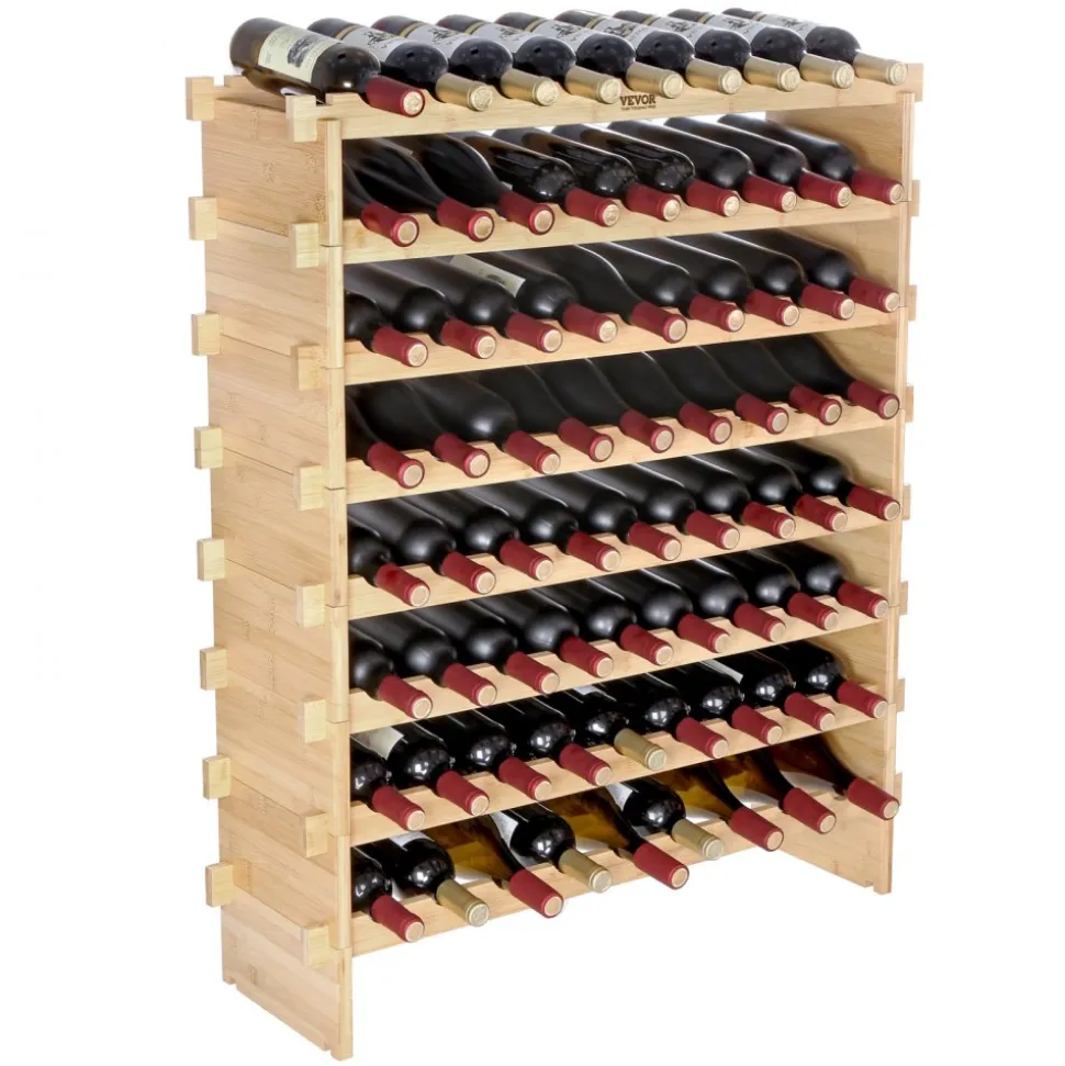 VEVOR 48 Bottle Stackable Modular Wine Rack, 6-Tier Solid Bamboo Wood Storage Racks, Floor Freestanding Wines Holder Display Shelf, Wobble-Free Shelves for Kitchen, Bar, and Cellar (Natural Color)