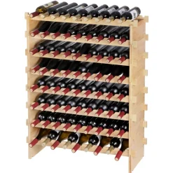 VEVOR 48 Bottle Stackable Modular Wine Rack, 6-Tier Solid Bamboo Wood Storage Racks, Floor Freestanding Wines Holder Display Shelf, Wobble-Free Shelves for Kitchen, Bar, and Cellar (Natural Color)