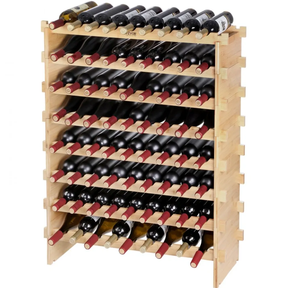 VEVOR 48 Bottle Stackable Modular Wine Rack, 6-Tier Solid Bamboo Wood Storage Racks, Floor Freestanding Wines Holder Display Shelf, Wobble-Free Shelves for Kitchen, Bar, and Cellar (Natural Color)