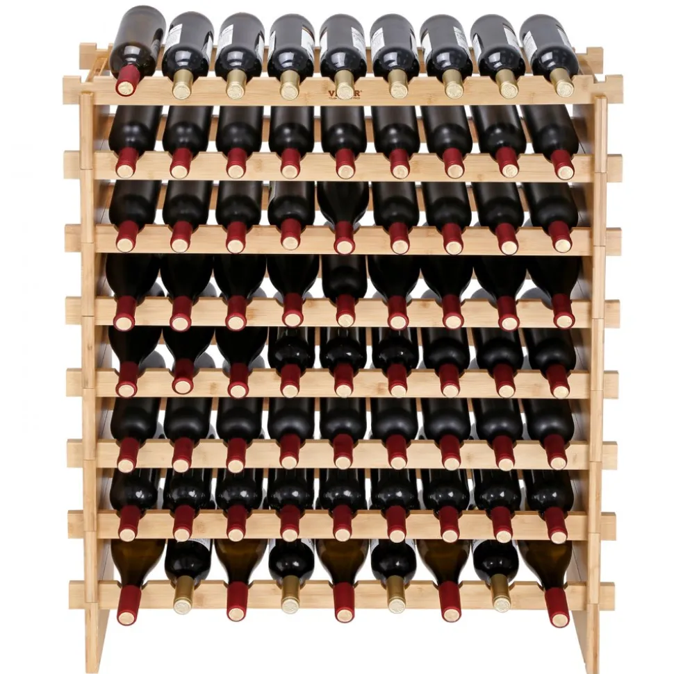 VEVOR 48 Bottle Stackable Modular Wine Rack, 6-Tier Solid Bamboo Wood Storage Racks, Floor Freestanding Wines Holder Display Shelf, Wobble-Free Shelves for Kitchen, Bar, and Cellar (Natural Color)