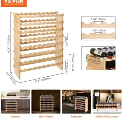 VEVOR 48 Bottle Stackable Modular Wine Rack, 6-Tier Solid Bamboo Wood Storage Racks, Floor Freestanding Wines Holder Display Shelf, Wobble-Free Shelves for Kitchen, Bar, and Cellar (Natural Color)