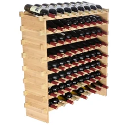 VEVOR 48 Bottle Stackable Modular Wine Rack, 6-Tier Solid Bamboo Wood Storage Racks, Floor Freestanding Wines Holder Display Shelf, Wobble-Free Shelves for Kitchen, Bar, and Cellar (Natural Color)