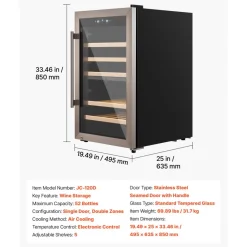 VEVOR 52 Bottle Wine Fridge, Freestanding Wine Cooler Refrigerator, Dual Zone Cooler, 41℉ to 65℉ Adjustable Temp Mini Cellar, Glass Door, For Home Office Bar, Red White Champagne or Sparkling Wines