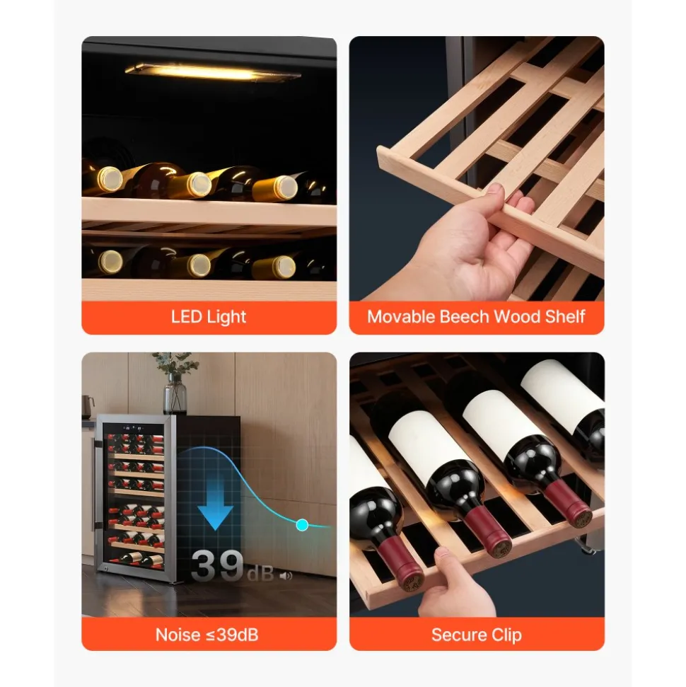 VEVOR 52 Bottle Wine Fridge, Freestanding Wine Cooler Refrigerator, Dual Zone Cooler, 41℉ to 65℉ Adjustable Temp Mini Cellar, Glass Door, For Home Office Bar, Red White Champagne or Sparkling Wines
