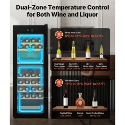VEVOR 42 Bottle Wine Fridge, Freestanding Wine Cooler Refrigerator, Dual Zone Cooler, 41℉ to 65℉ Adjustable Temp Mini Cellar, Glass Door, For Home Office Bar, Red White Champagne or Sparkling Wines