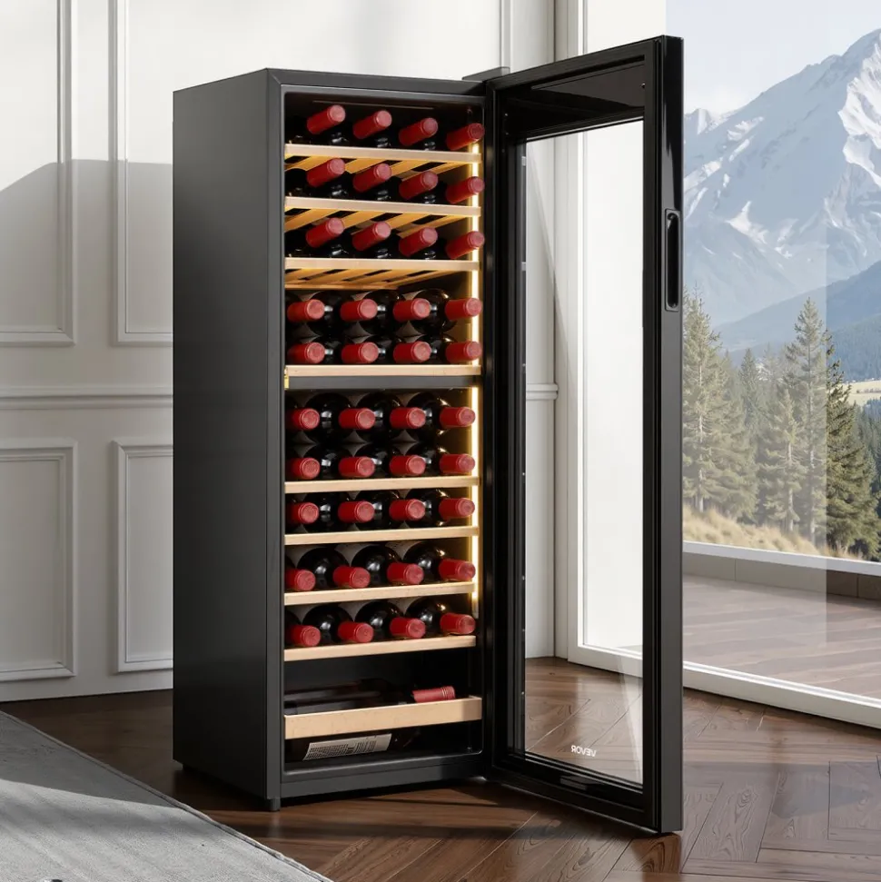 VEVOR 42 Bottle Wine Fridge, Freestanding Wine Cooler Refrigerator, Dual Zone Cooler, 41℉ to 65℉ Adjustable Temp Mini Cellar, Glass Door, For Home Office Bar, Red White Champagne or Sparkling Wines