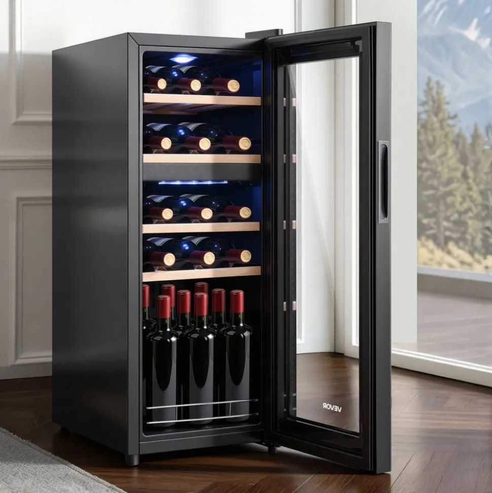 VEVOR 20 Bottle Wine Fridge, Freestanding Wine Cooler Refrigerator, Dual Zone Cooler, 41℉ to 65℉ Adjustable Temp Mini Cellar, Glass Door, For Home Office Bar, Red White Champagne or Sparkling Wines