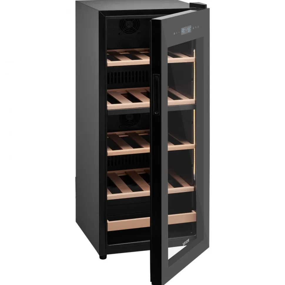 VEVOR 32 Bottle Wine Fridge, Freestanding Wine Cooler Refrigerator, Dual Zone Cooler, 41℉ to 65℉ Adjustable Temp Mini Cellar, Glass Door, For Home Office Bar, Red White Champagne or Sparkling Wines