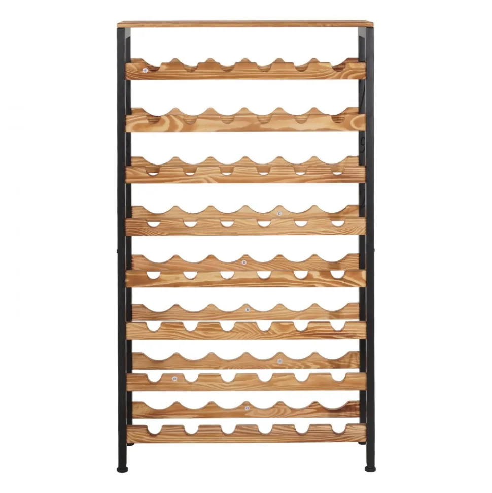 VEVOR 48 Bottle Wine Rack,8-Tier Wine Bottle Holder,Freestanding Floor Display Wine Storage Shelves with Wood Table Top,For Kitchen Pantry, Cellar, Bar, Dining Room, Living Room, Black