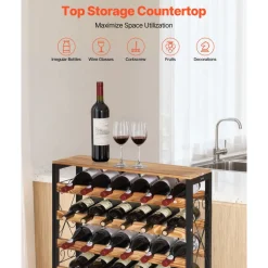 VEVOR 48 Bottle Wine Rack,8-Tier Wine Bottle Holder,Freestanding Floor Display Wine Storage Shelves with Wood Table Top,For Kitchen Pantry, Cellar, Bar, Dining Room, Living Room, Black