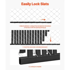 VEVOR Bottom Locking Privacy Slats, Double-Wall Vertical Bottom-Locking Slats with Wings for Chain-Link Fence, High-Density HDPE Chain Link Slats Ideally Fit 6' High Fence for Garden and Farm(Black)