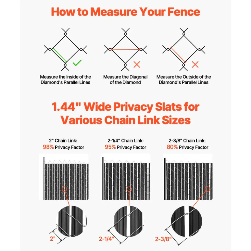 VEVOR Bottom Locking Privacy Slats, Double-Wall Vertical Bottom-Locking Slats with Wings for Chain-Link Fence, High-Density HDPE Chain Link Slats Ideally Fit 6' High Fence for Garden and Farm(Black)