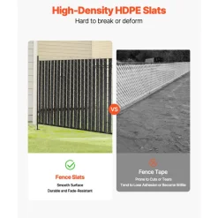 VEVOR Bottom Locking Privacy Slats, Double-Wall Vertical Bottom-Locking Slats with Wings for Chain-Link Fence, High-Density HDPE Chain Link Slats Ideally Fit 6' High Fence for Garden and Farm(Black)