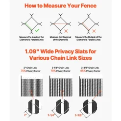 VEVOR Bottom Locking Privacy Slats, Double-Wall Vertical Bottom-Locking Slats for Chain-Link Fence, High-Density HDPE Chain Link Slats Ideally Fit 6' High Fence for Garden, Farm, Sports Field(Black)